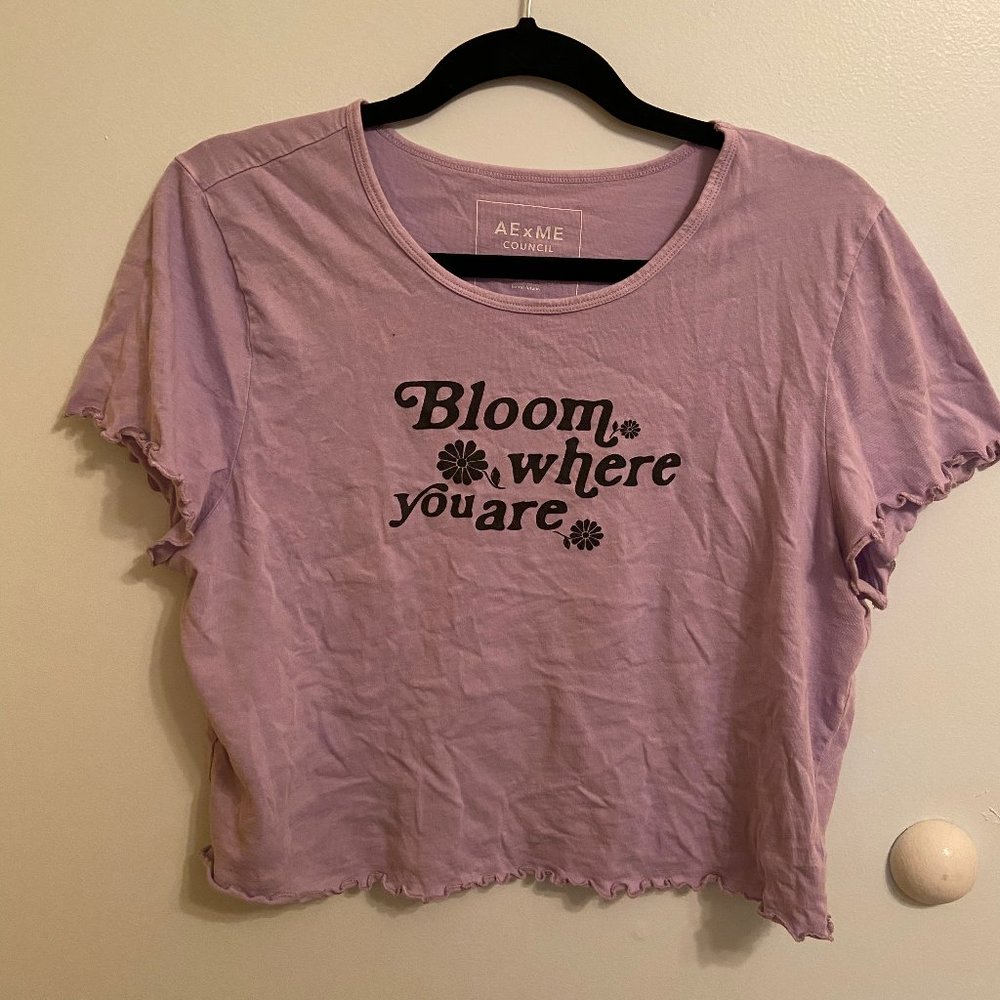 AEO 'Bloom Where You Are' Lettuce Hem crop tee